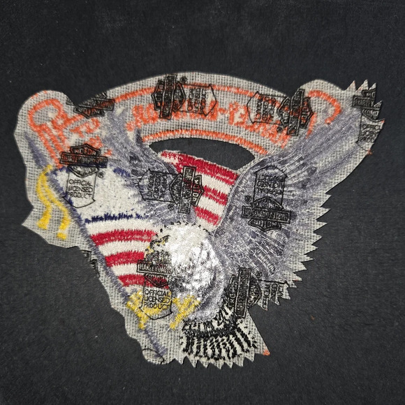 NEW RARE VTG HARLEY-DAVIDSON Scroll Grey Eagle Open Wings Flag Patch 4" x 3.5" - Picture 2 of 2
